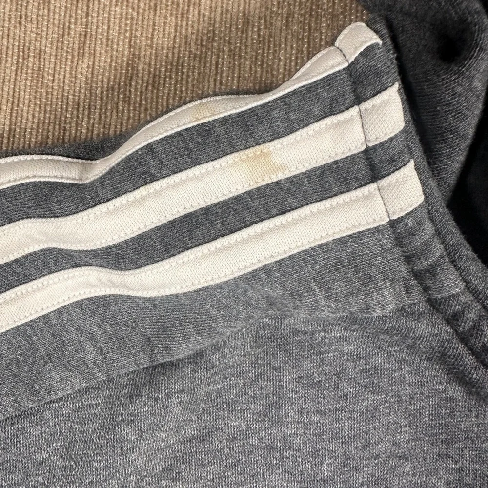 Adidas Mens Full Zip Hoodie Gray White 3-Stripe Active Sweatshirt Size Medium